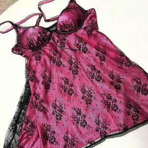 Cinemaetoile Lace Pink Black Sezy Nightie Medium